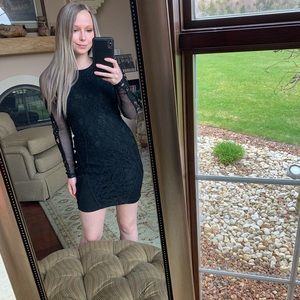 Prettylittlething little black dress, long sleeves